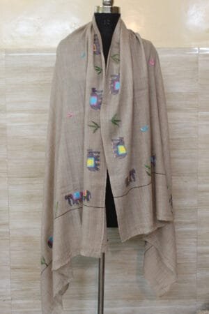 Folk Village Motif Pashmina